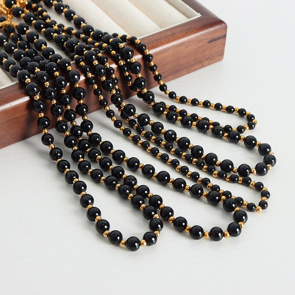 18K Gold Plated Black Onyx Necklace*Vintage Necklace*Handmade*Old Money … - Picture 6 of 8